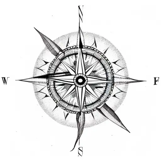 compass inside a dream catcher with arrows pointing up and feathers  tattoo design idea