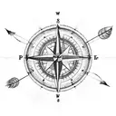compass inside a dream catcher with arrows pointing up and feathers  tattoo design idea