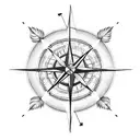 compass inside a dream catcher with arrows pointing up and feathers  tattoo design idea