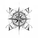 compass inside a dream catcher with arrows pointing up and feathers  tattoo design idea