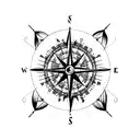 compass inside a dream catcher with arrows pointing up and feathers  tattoo design idea