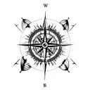 compass inside a dream catcher with arrows pointing up and feathers  tattoo design idea