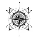compass inside a dream catcher with arrows pointing up and feathers  tattoo design idea