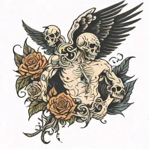 the fall of lucifer with a phrase 'memento mori'  tattoo design idea