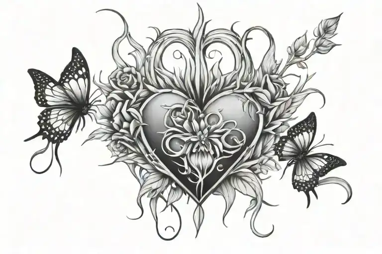sacred heart thorns butterflies tattoo design idea