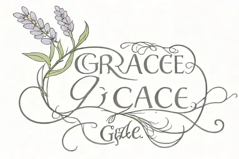 lavendar stem and word "grace" tattoo design idea