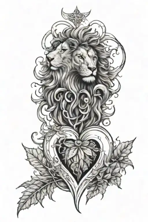 Weed inside heart with Leo the lion behind the heart and MEREKARA through the middle of the heart, on my neck and chest  tattoo design idea