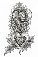Weed inside heart with Leo the lion behind the heart and MEREKARA through the middle of the heart, on my neck and chest  tattoo design idea