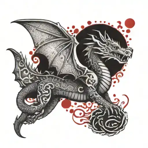 dragon flying over a red bear  tattoo design idea