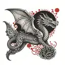 dragon flying over a red bear  tattoo design idea