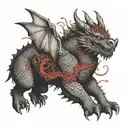 dragon flying over a red bear  tattoo design idea