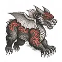 dragon flying over a red bear  tattoo design idea