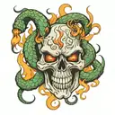 demon skull with fire and snakes tattoo design idea