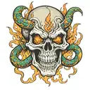 demon skull with fire and snakes tattoo design idea