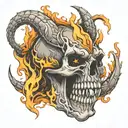 demon skull with fire and snakes tattoo design idea