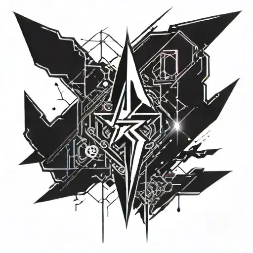 on the forearm, create a tattoo that has lines, almos like lightning bolts.  it is a sleeve. all black. tattoo design idea