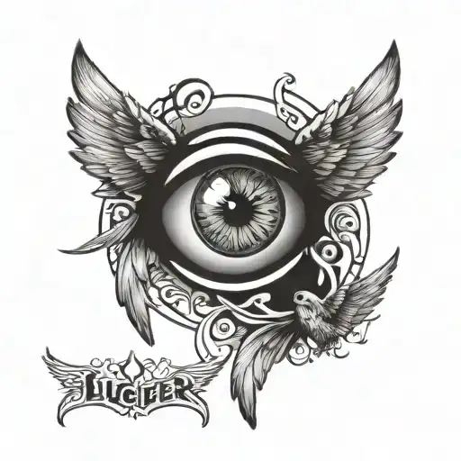 Lucifer eye and fallen angel with wings tattoo design idea