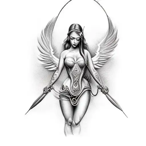 I want a tattoo idea of a winged centaur, with a bow and arrow in hand, fighting a serpent. tattoo design idea