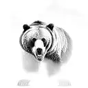 A dynamic composition featuring a Grizzly bear in mid-leap, with its mouth wide open and its claws stretched out, ready to catch its prey. tattoo design idea