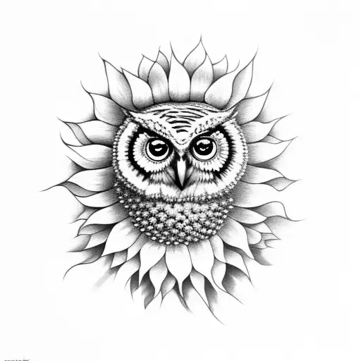 owl on sunflower tattoo design idea