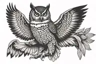 Owl with bushy eyebrows and two flight feathers missing on left wing.  tattoo design idea