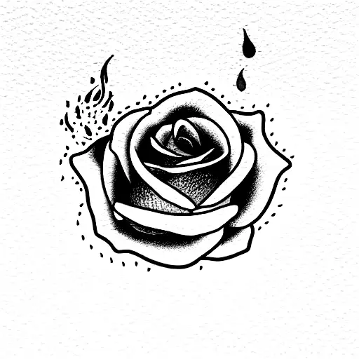 rose with fire tattoo design idea