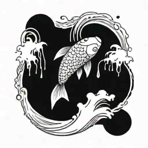 A koi fish swimming upstream against a waterfall, symbolizing perseverance and self-development tattoo design idea