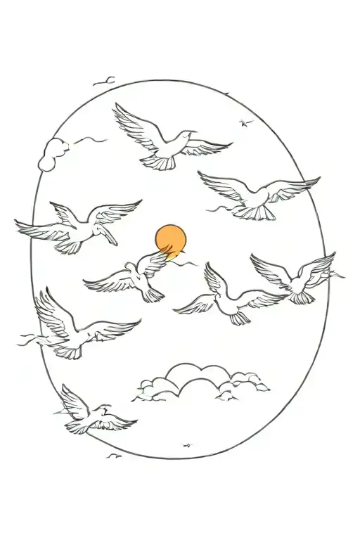 4 birds flying towards the sun setting Philippine sun tattoo design idea