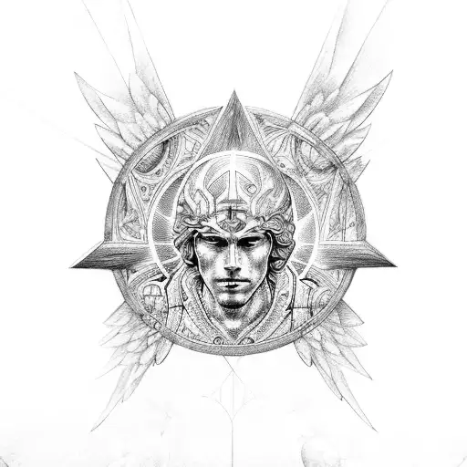 archangel Michael with geometry and science tattoo design idea