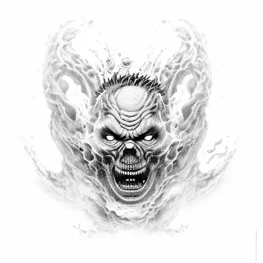 A black-grey tattoo of Tetsuo's arm transforming into chemical structures tattoo design idea