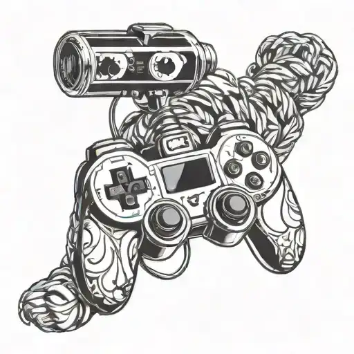 A boxing glove holding a gaming controller tattoo design idea