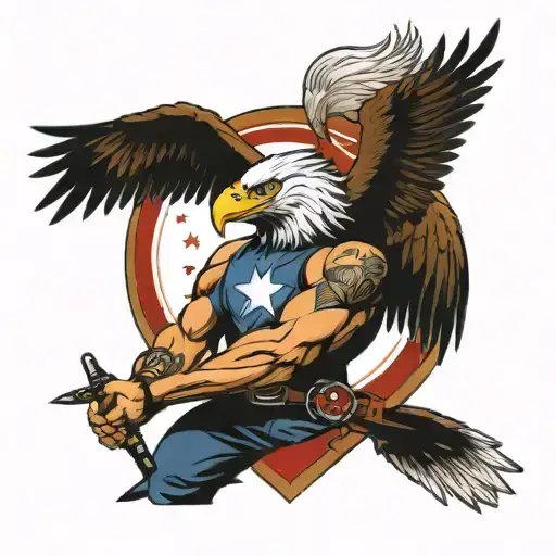 American patriot with eagle soaring top shoulder and bicep tattoo  tattoo design idea