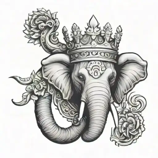 elephant head with crown adorned tattoo design idea
