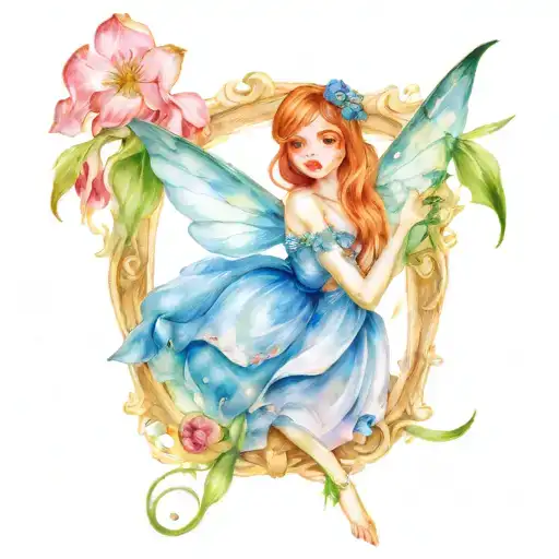 mystical bluebell fairy holding a bluebell flower design tattoo design idea