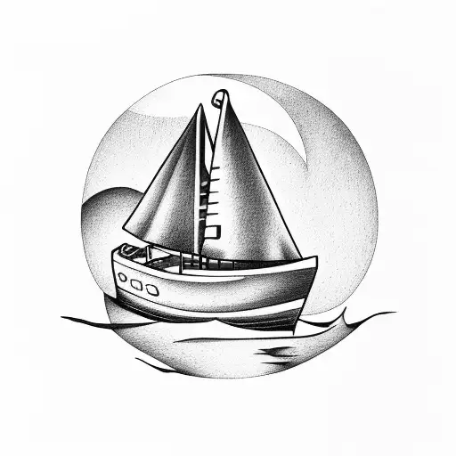 simple Boat sailing through storm tattoo design idea