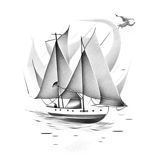 simple Boat sailing through storm tattoo design idea
