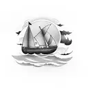 simple Boat sailing through storm tattoo design idea