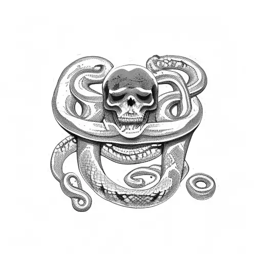 a tombstone with the words "rot in pieces" on the inside and a snake going around the tombstone  tattoo design idea