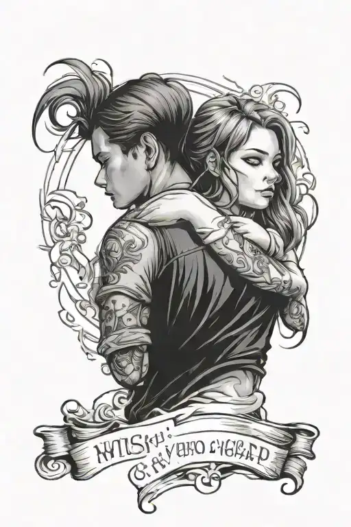 A boy who hugs a girl and the text I wish you would stay tattoo design idea