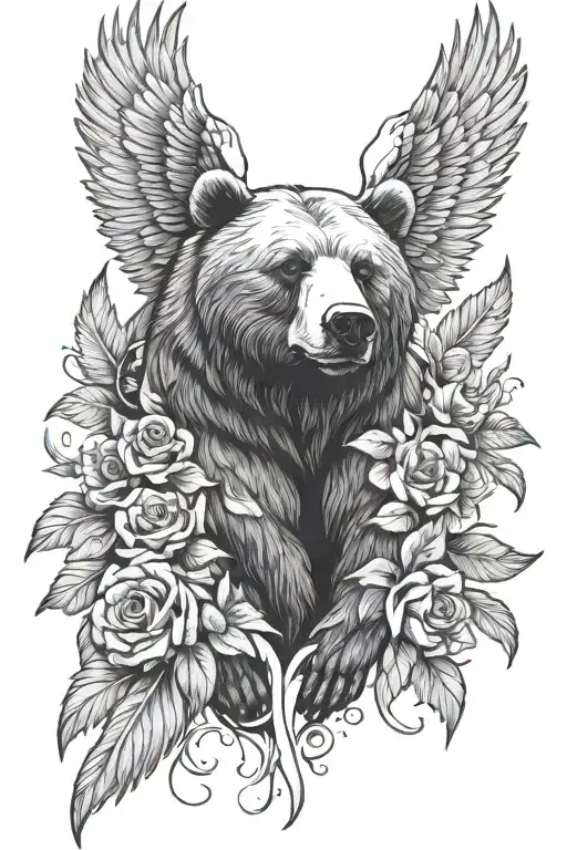 bear and angels wings tattoo design idea