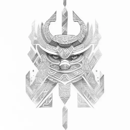 Estilo tribal maori combinado con carácteres maya tattoo design idea