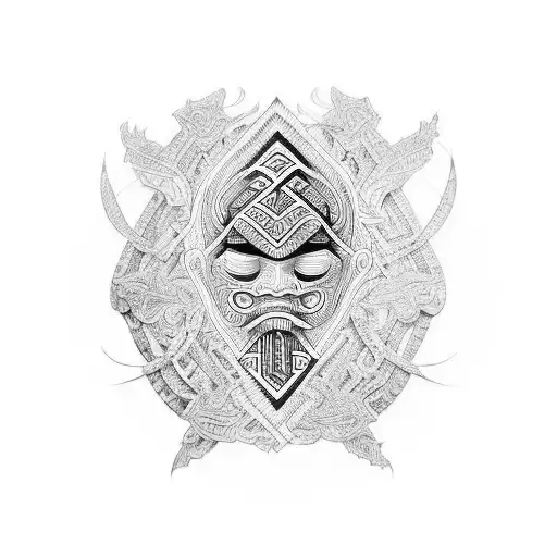 Estilo tribal maori combinado con carácteres maya tattoo design idea