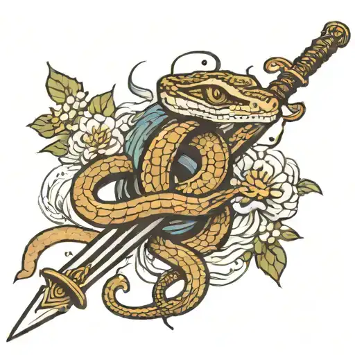 snake around a straight sword wrapped tightly tattoo design idea