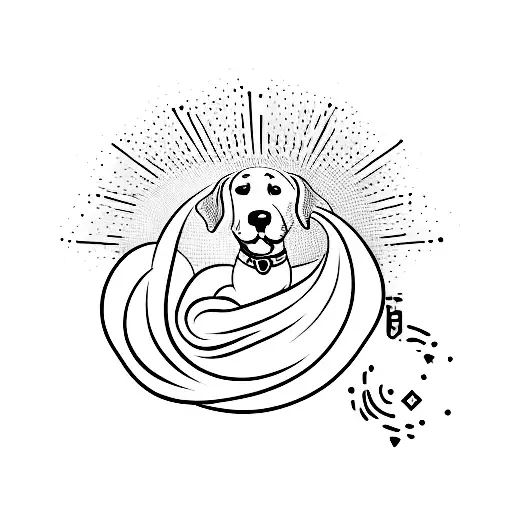 A minimalist design of a dog wagging its tail, representing the client's joyful and loving personality tattoo design idea