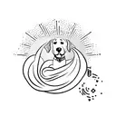 A minimalist design of a dog wagging its tail, representing the client's joyful and loving personality tattoo design idea