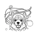 A minimalist design of a dog wagging its tail, representing the client's joyful and loving personality tattoo design idea