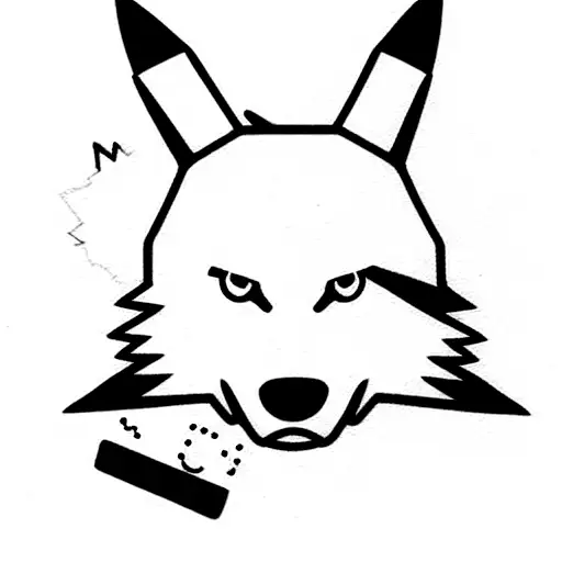 Wolf with pikachu drinking beer tattoo design idea