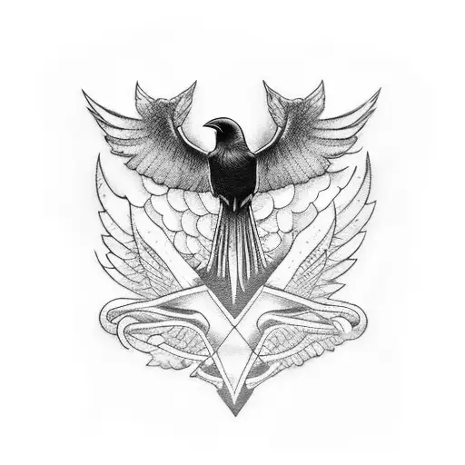 A blackwork tattoo of a raven perched on a motorcycle handlebar, representing the client's love for both birds and riding motorcycles. tattoo design idea