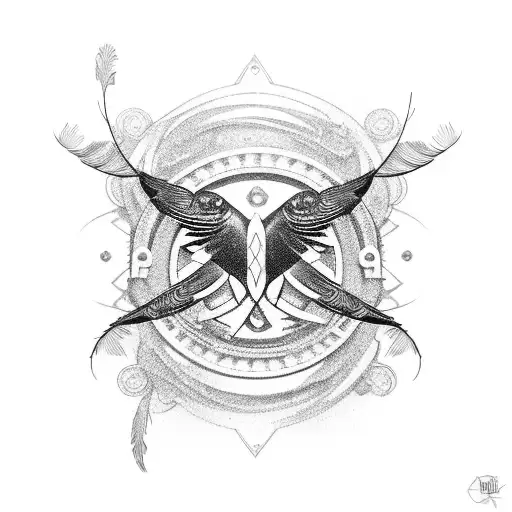 A motorcycle engine made up of intricate bird feathers tattoo design idea