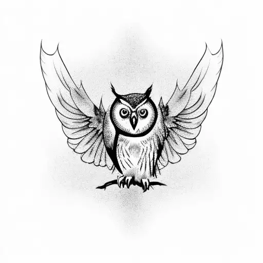 owl with open wings frontal tattoo design idea
